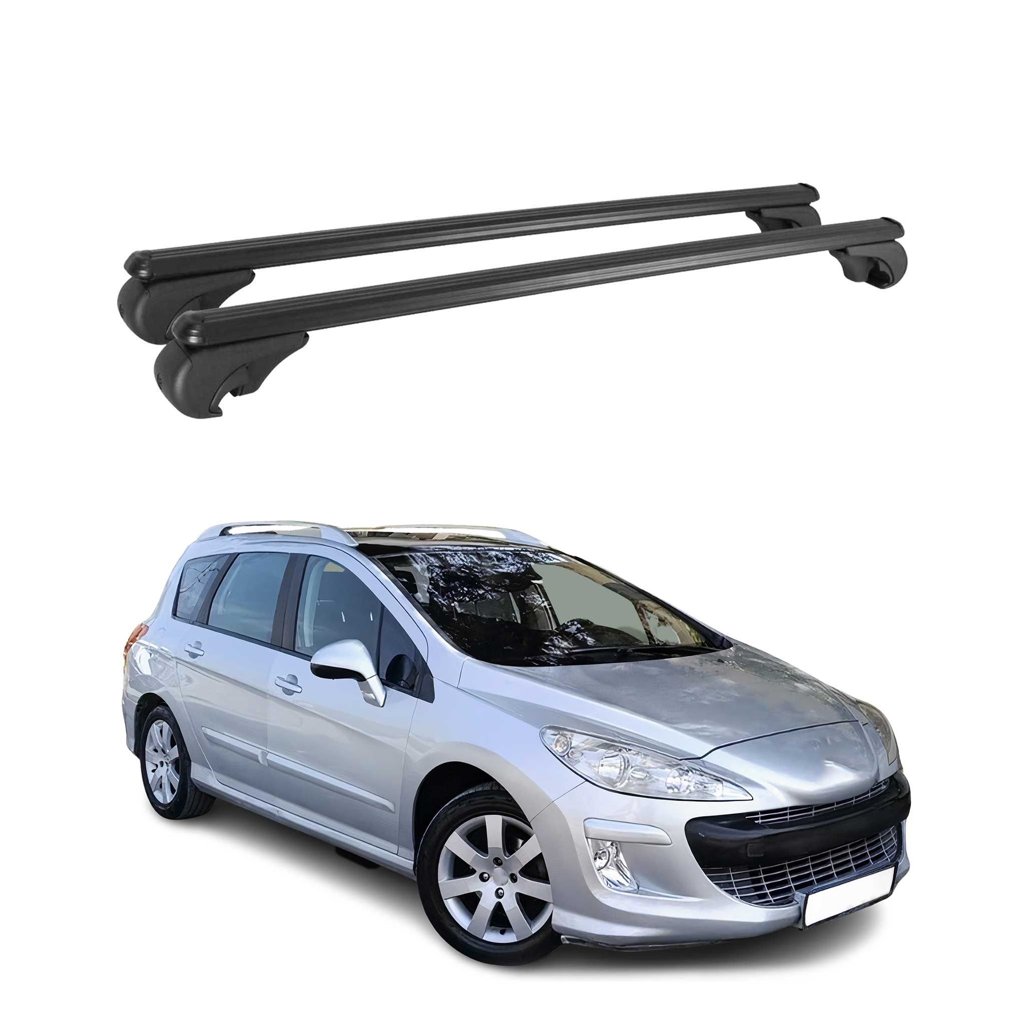 Barres de toit Transversales pour Peugeot 308 Break 2008-2014 Aluminium Noir