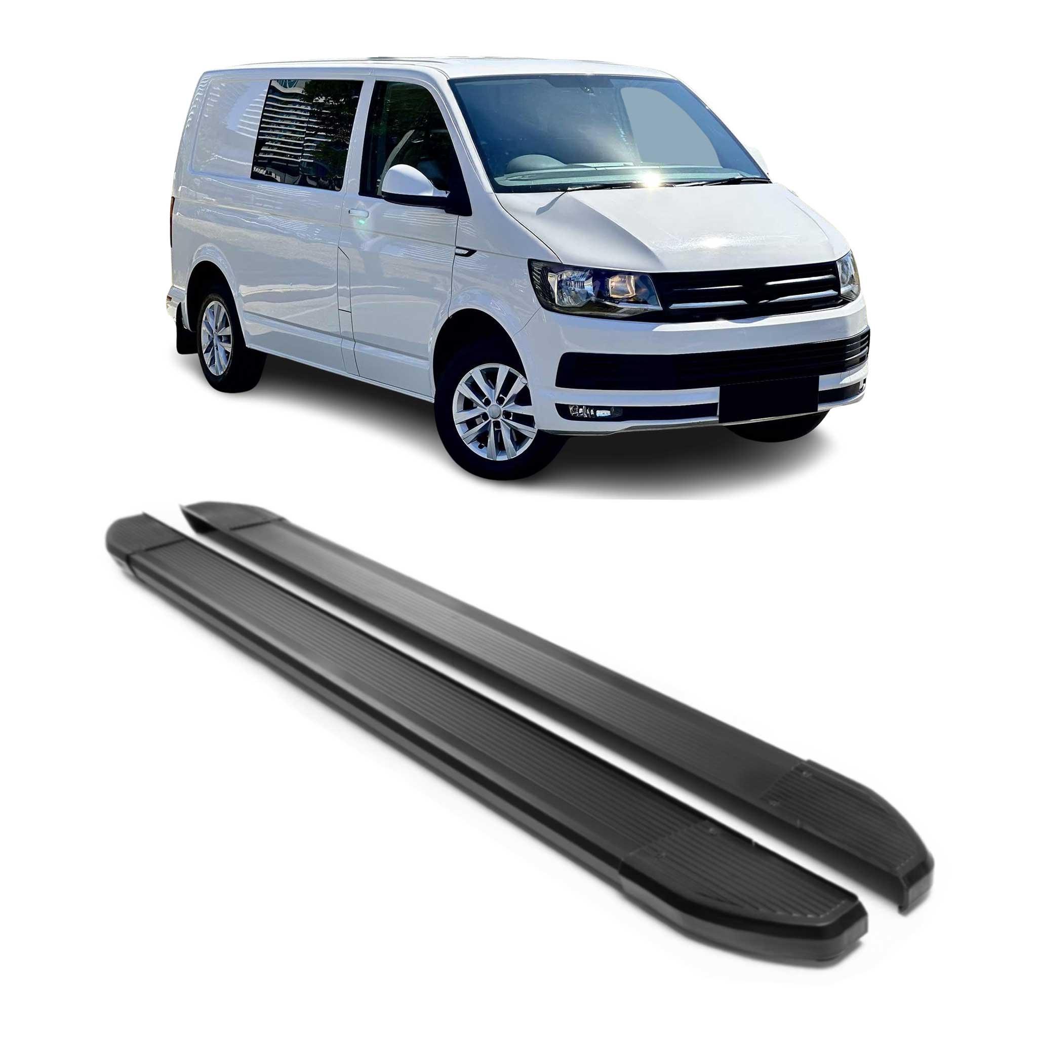 Marchepieds Latéraux pour VW T6 T6.1 Transporter 2015-24 L1 Court Alu Noir 2Pcs