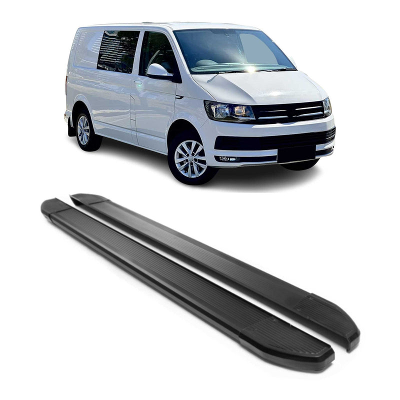 Marchepieds Latéraux pour VW T6 T6.1 Transporter 2015-24 L1 Court Alu Noir 2Pcs