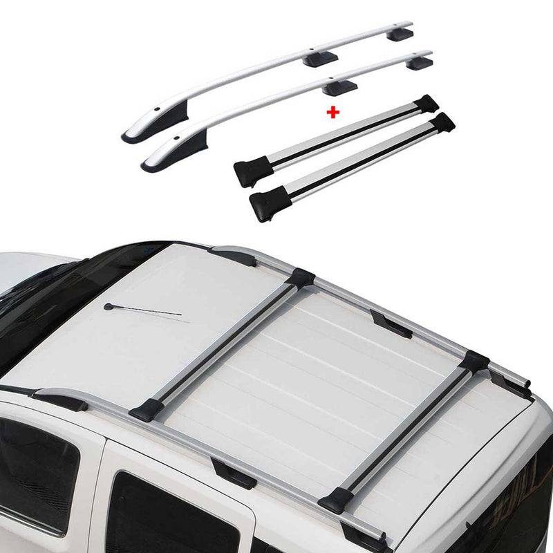 Kit Barres de toit pour Citroen Berlingo Peugeot Partner 1996-2008 Alu Gris 4x