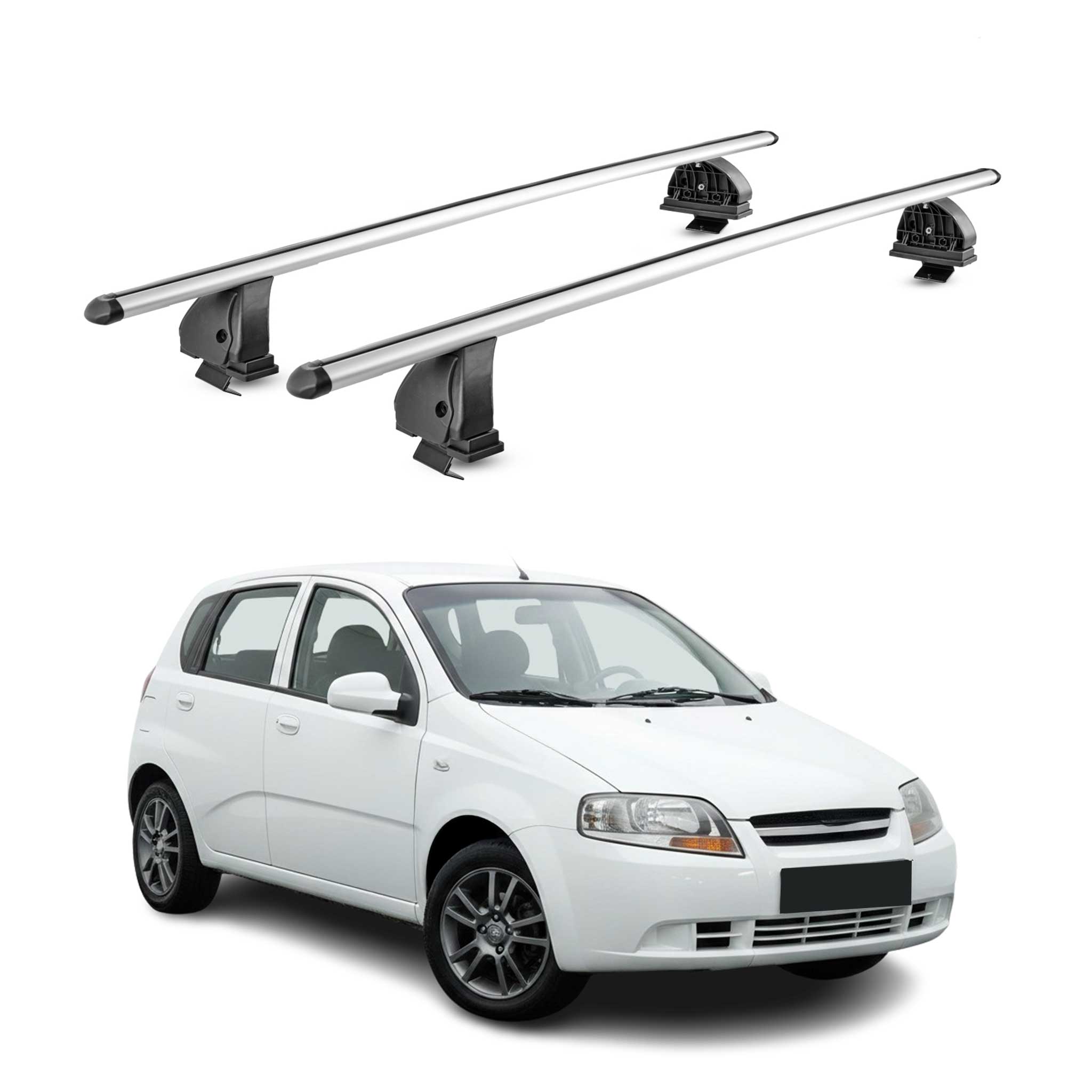 Barres de toit transversales Alu pour Chevrolet Kalos HB 2005-2008 TÜV Gris 2Pcs