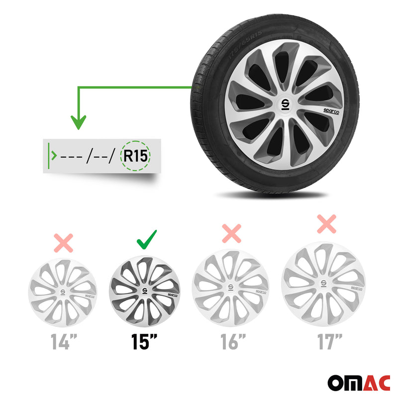 SPARCO Jeu Enjoliveurs de Roues 15 Pouces en ABS Argenté Gris 4 piéces