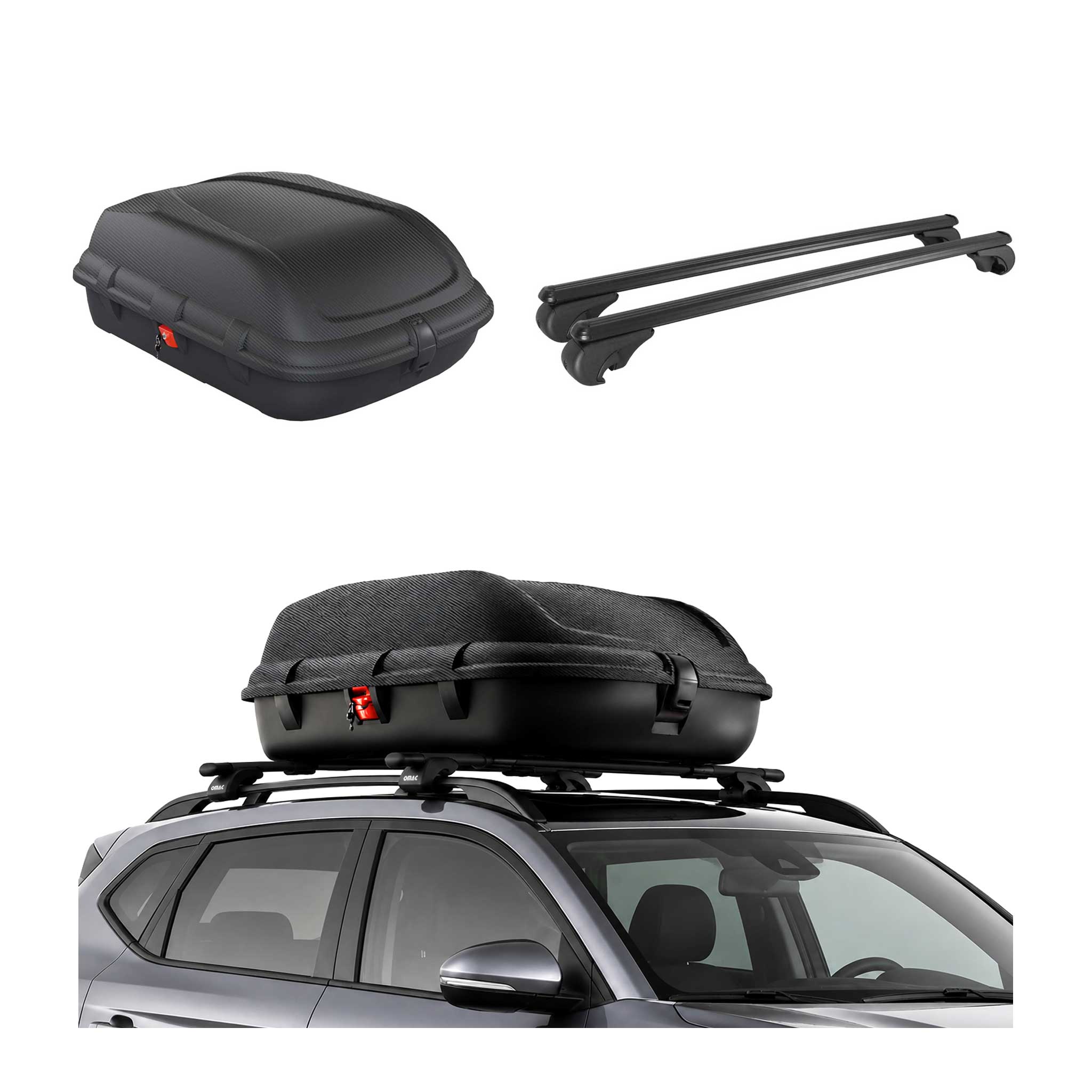 Coffre de Toit 270L + Alu Barres de Toit pour VW Polo mk4 Hatchback 2001-09 Noir