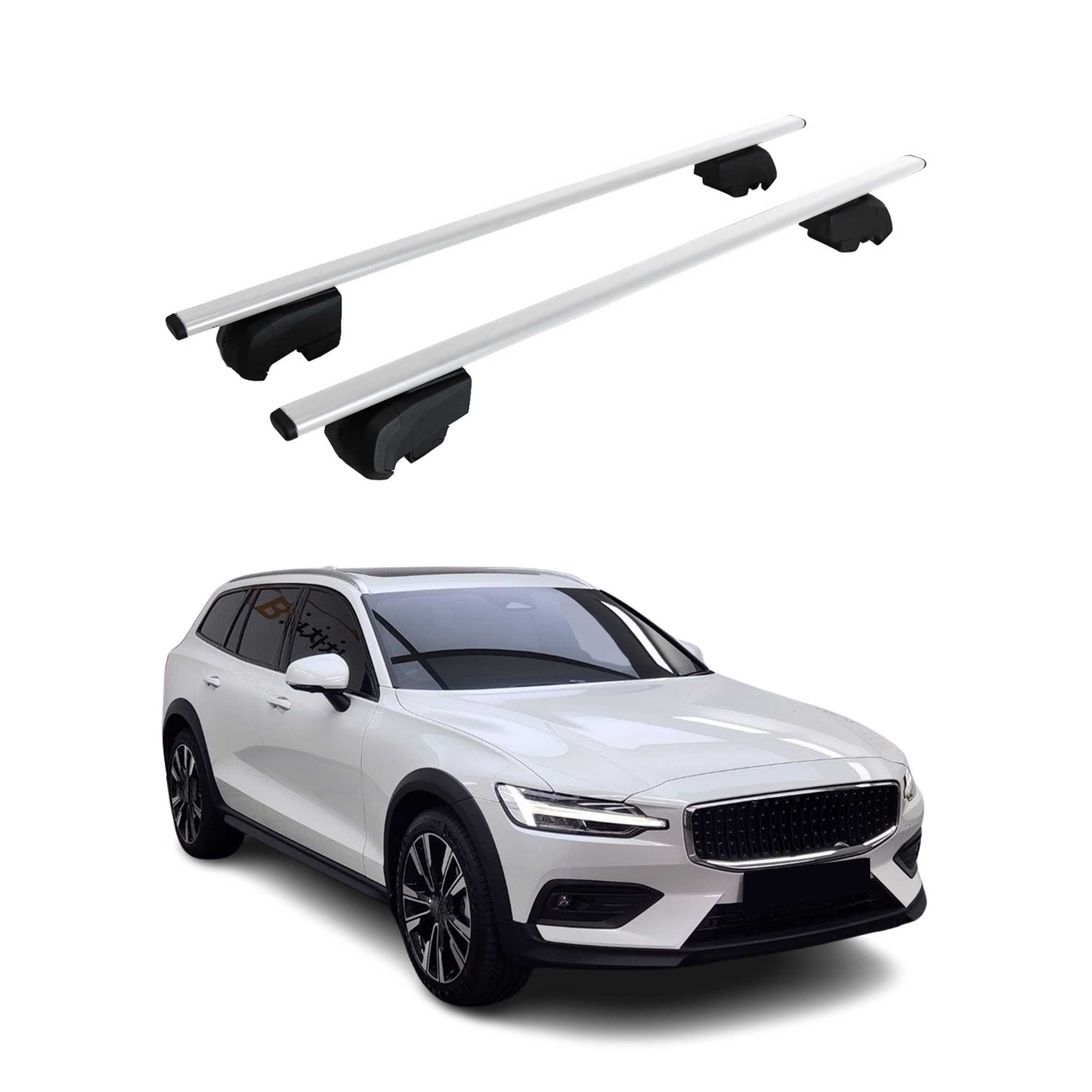 Barres de toit Transversales pour Volvo V60 Cross 2017-2023 Fer Argent ABE