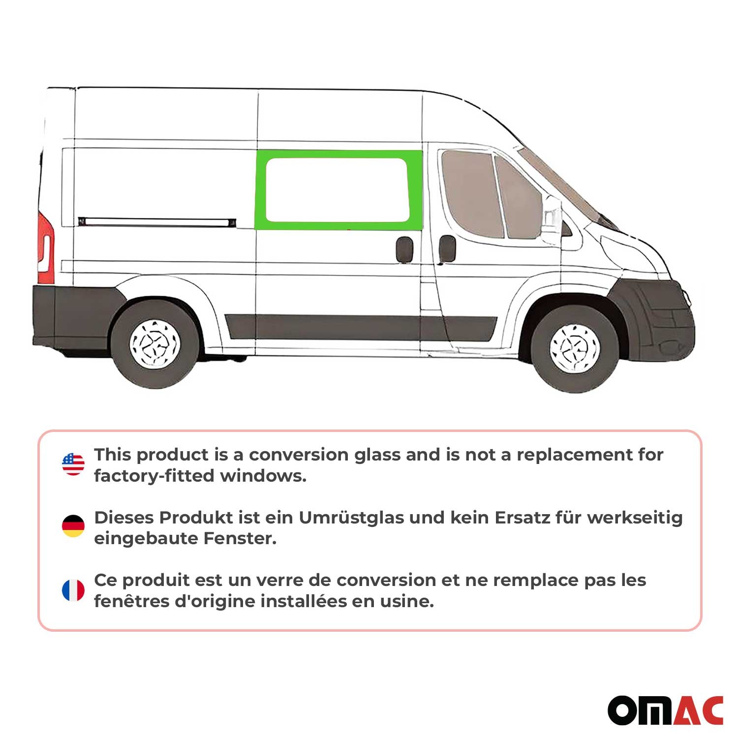 Vitre De Porte pour Fiat Ducato 2014-2026 L2 L3 L4 Verre Coulissant Droite Noir