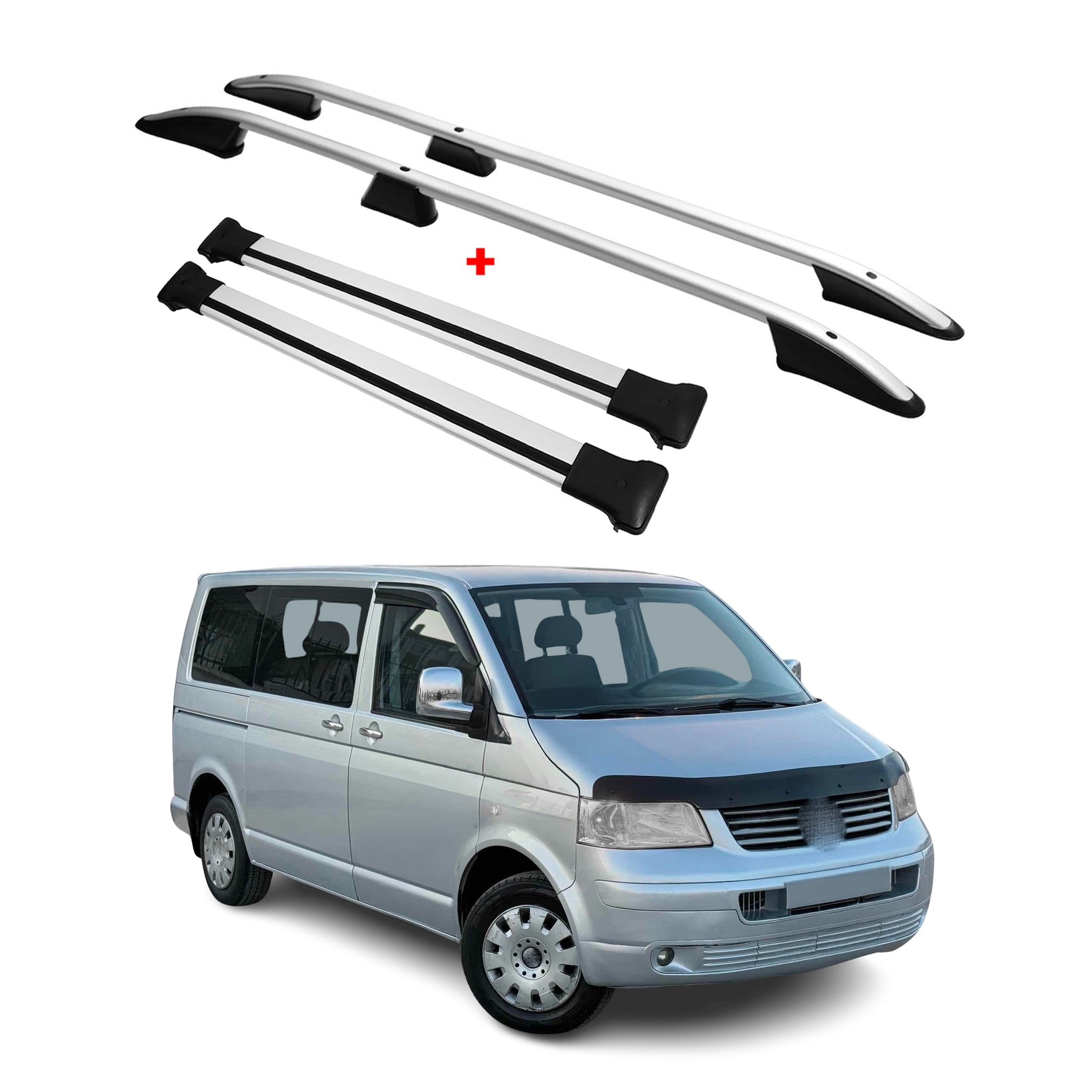 Kit Barres et Rails de Toit pour VW Transporter T5 T6 L1 Court  Aluminium Gris