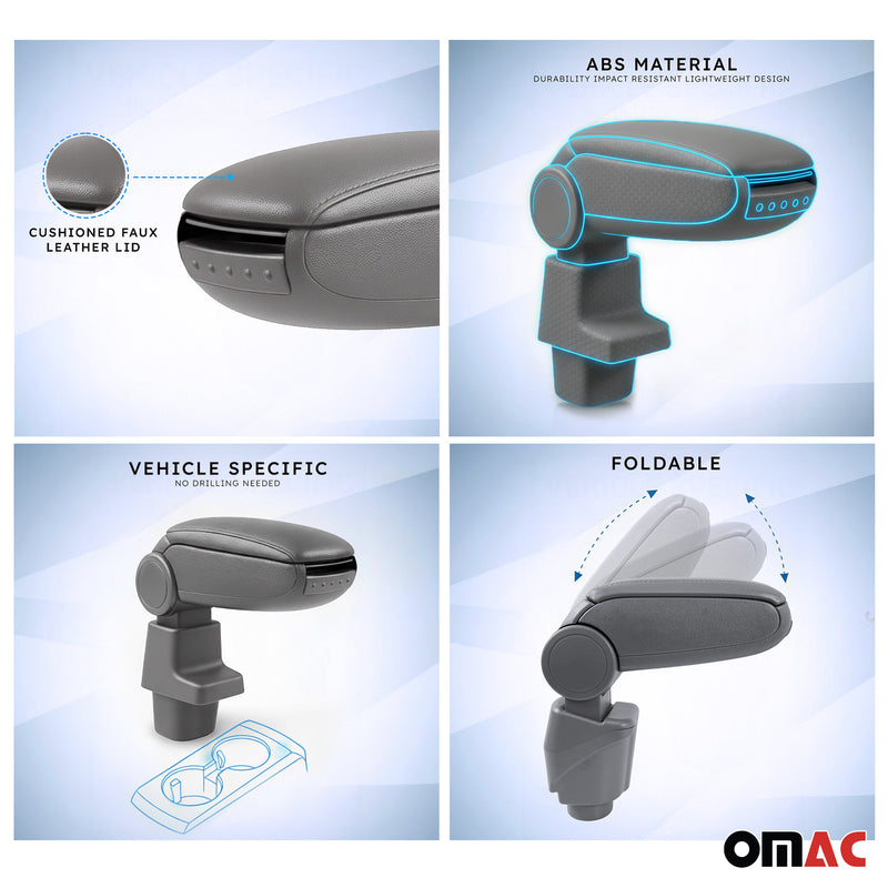 Accoudoir pour Fiat 500 500C 2015-2021 Vinyl Abs Gris