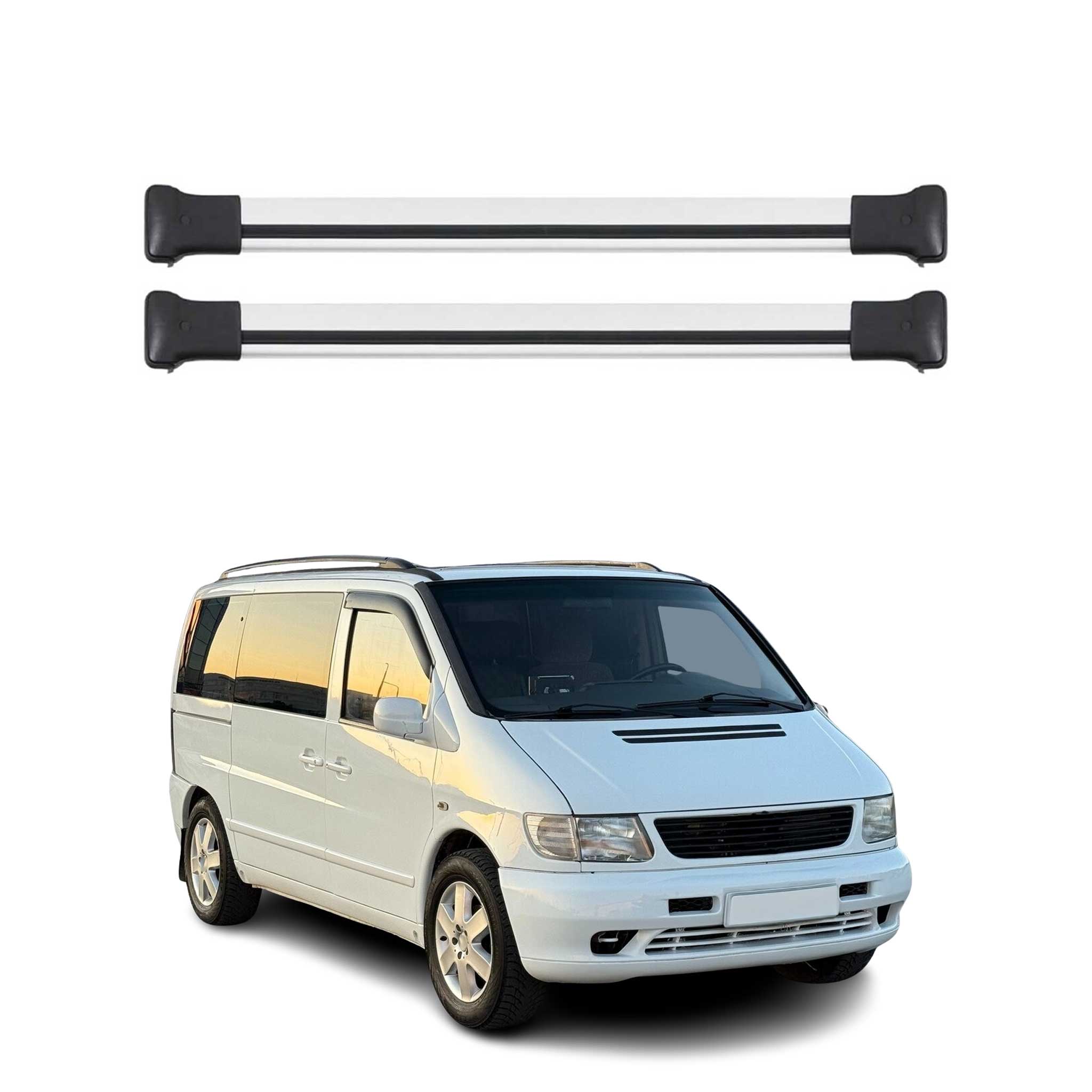 Barres de toit transversales pour Mercedes Vito W638 1996-2003 Aluminium Gris