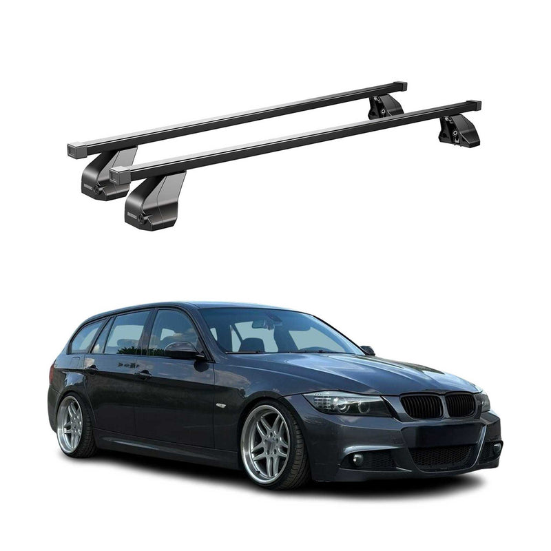 Barres transversales Menabo pour BMW Série 3 E90 E91 E92 2004-2013 Noir inox