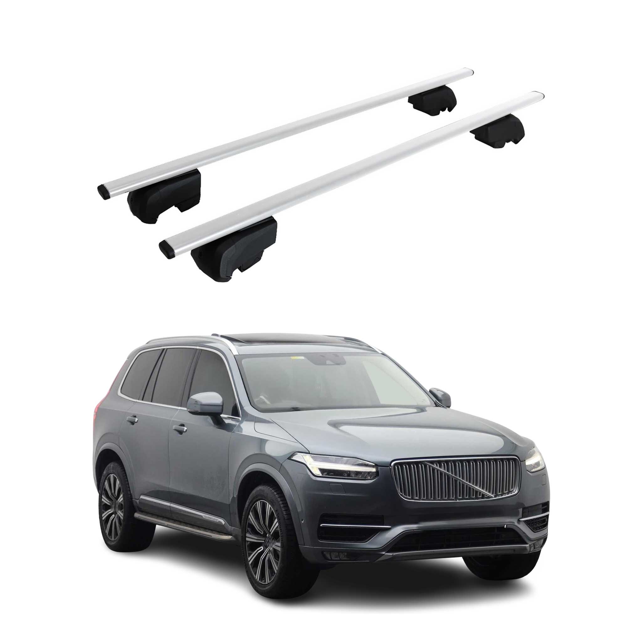Barres de toit Transversales pour Volvo XC90 2017-2023 Fer Argent ABE