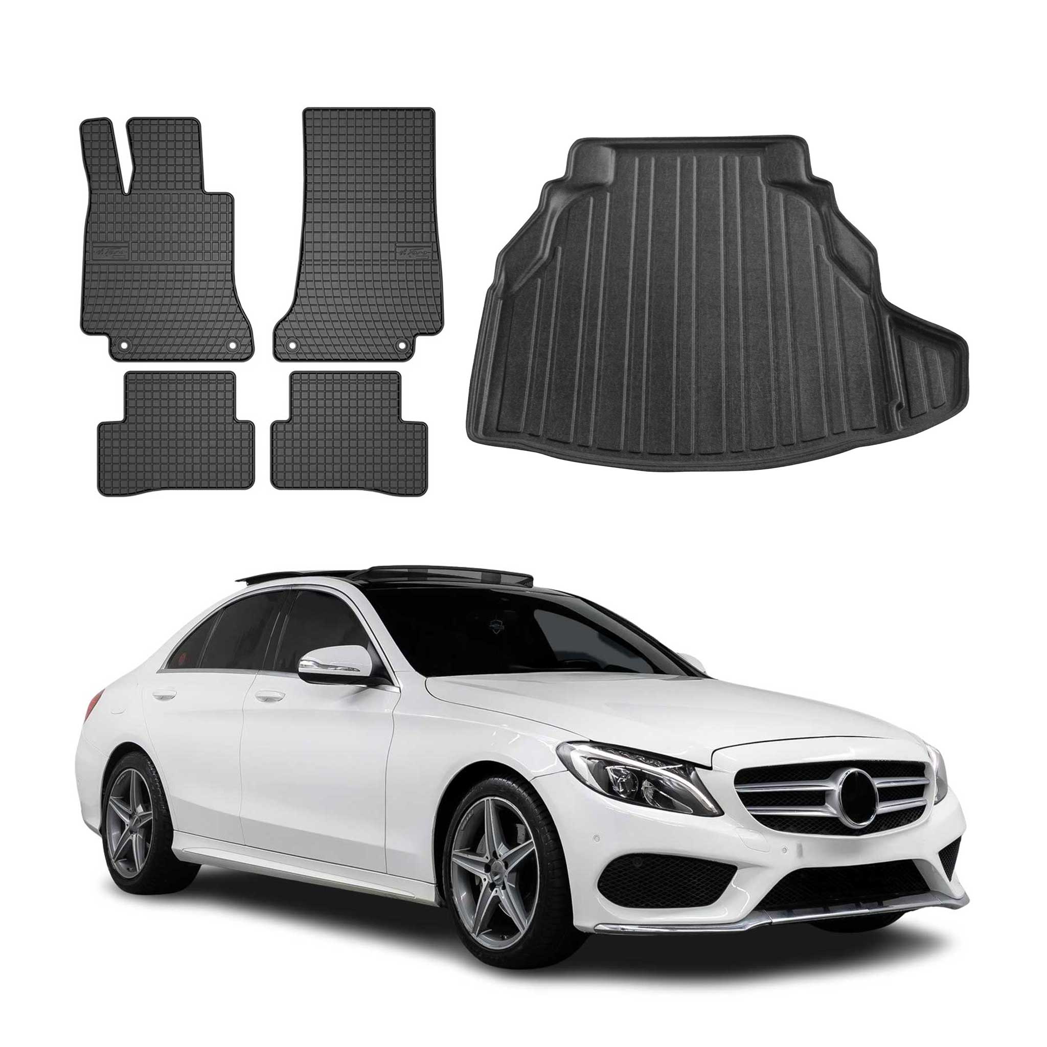 Kit Tapis de sol et coffre pour Mercedes Classe C W205 2014-2021 TPE Noir
