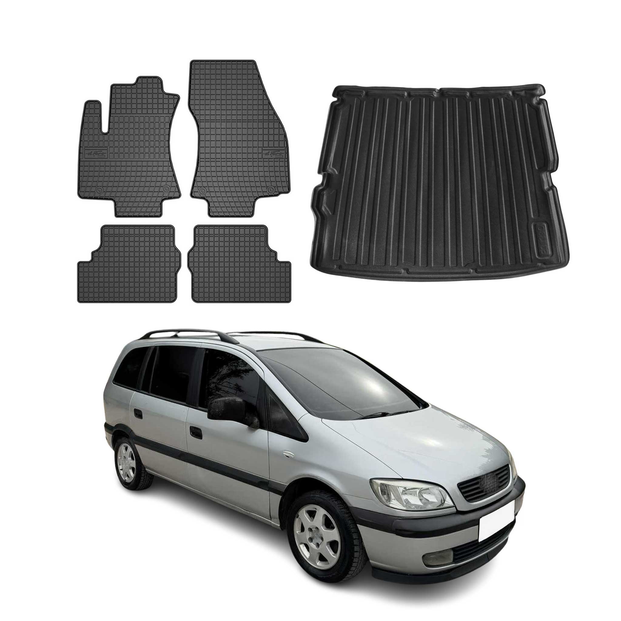 Kit Tapis de sol et coffre pour Opel Zafira A 1999-2005 TPE Noir