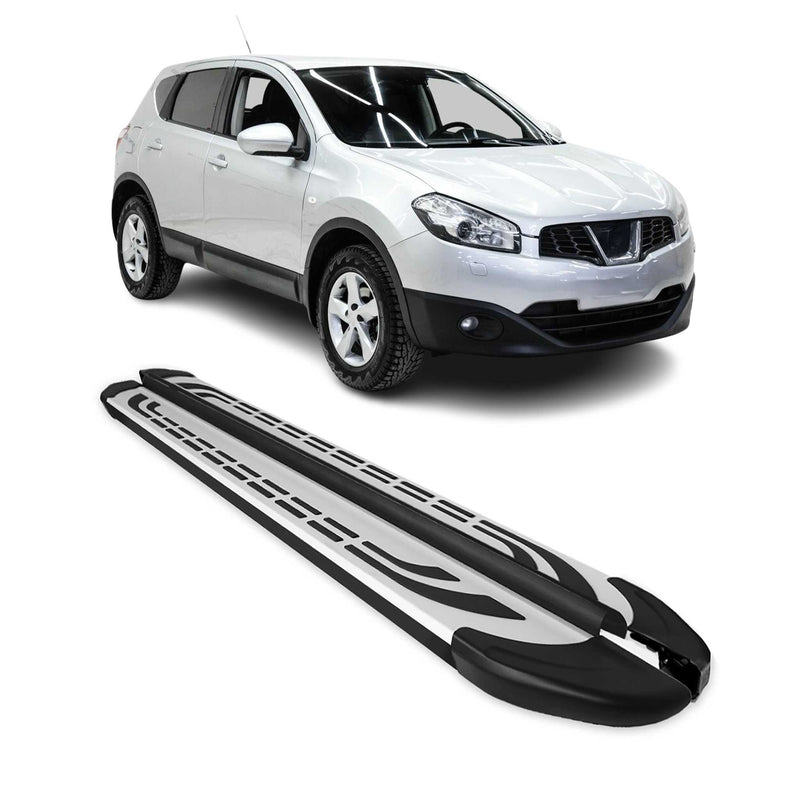 Marchepieds Latéraux pour Nissan Qashqai J10 2006-2014 Aluminium Gris Noir 2x