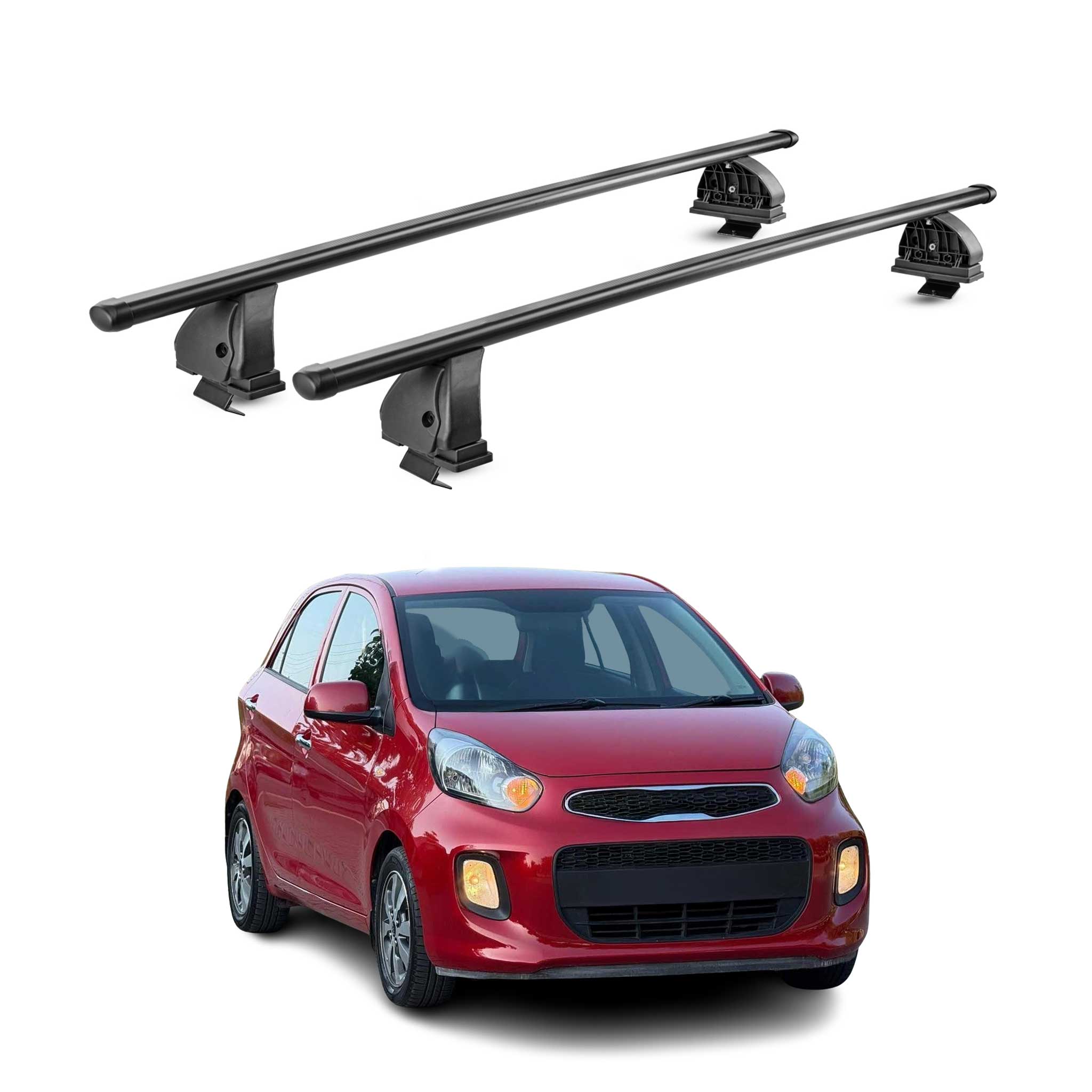 Barres de toit transversales acier pour Kia Picanto II 2011-2017 TÜV Noir 2Pcs
