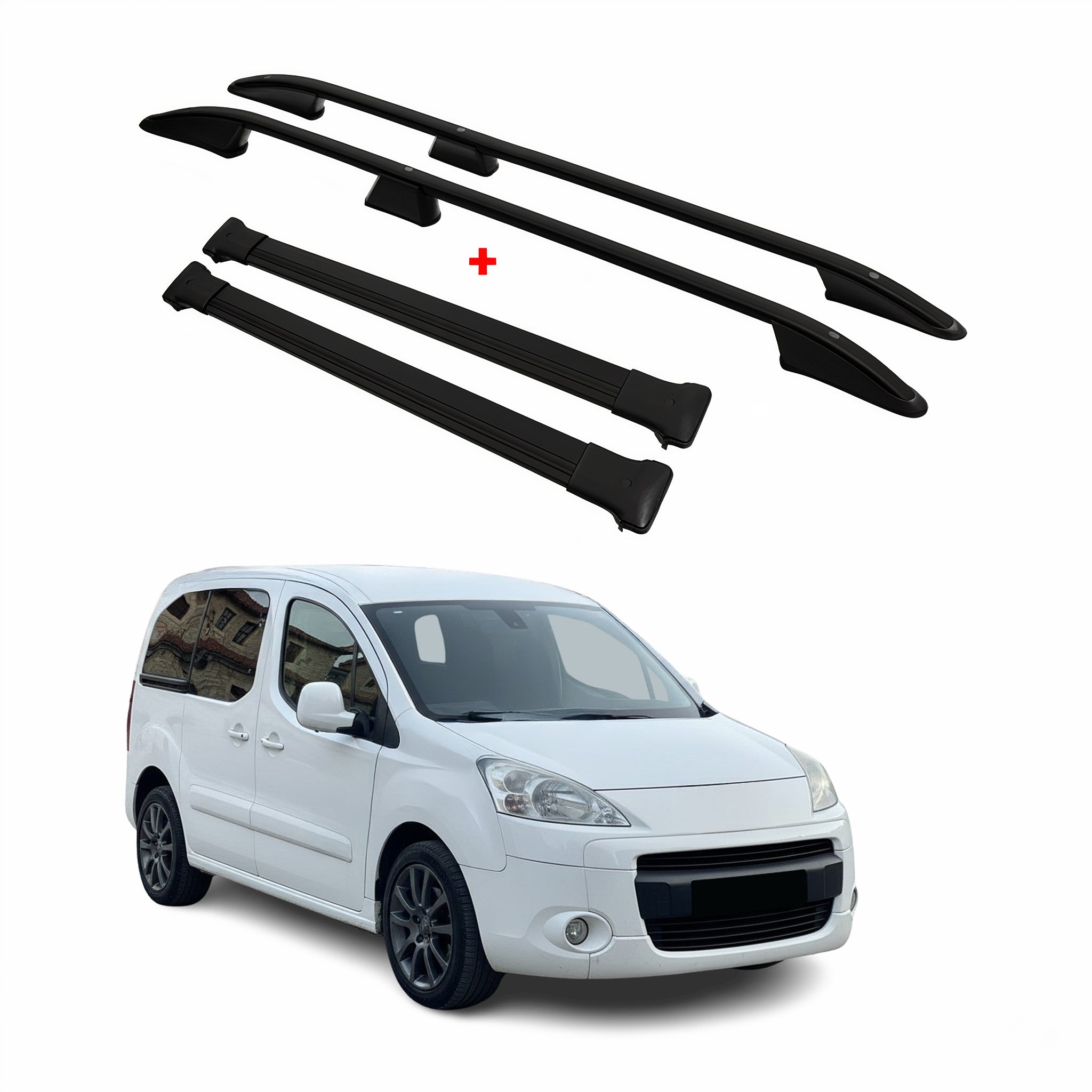 Kit Barres de toit pour Peugeot Partner Tepee 2008-2018 Alu Noir L1 Court 4x