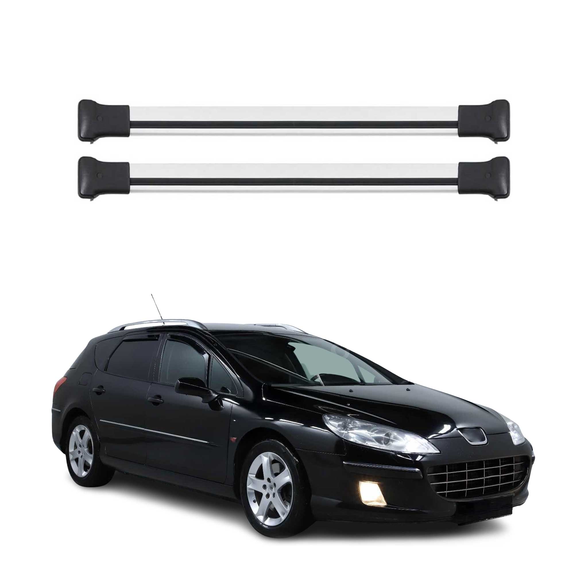 Barres de toit transversales pour Peugeot 407 SW 2005-2011 Aluminium Gris