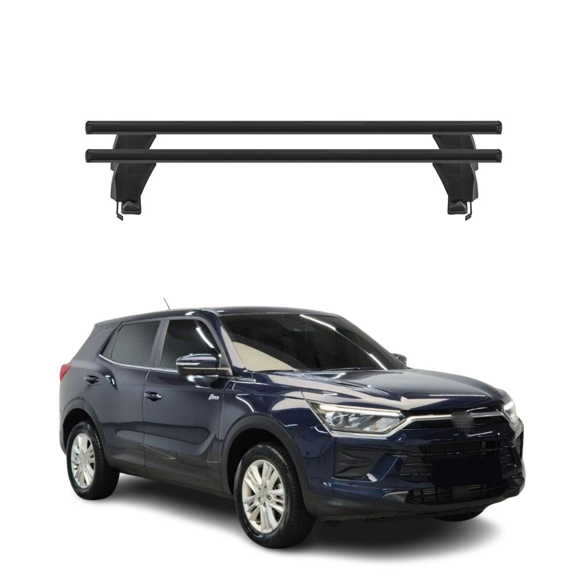 Barres de toit transversales pour Ssangyong Korando IV 2019-2026 Alu Noir 2x