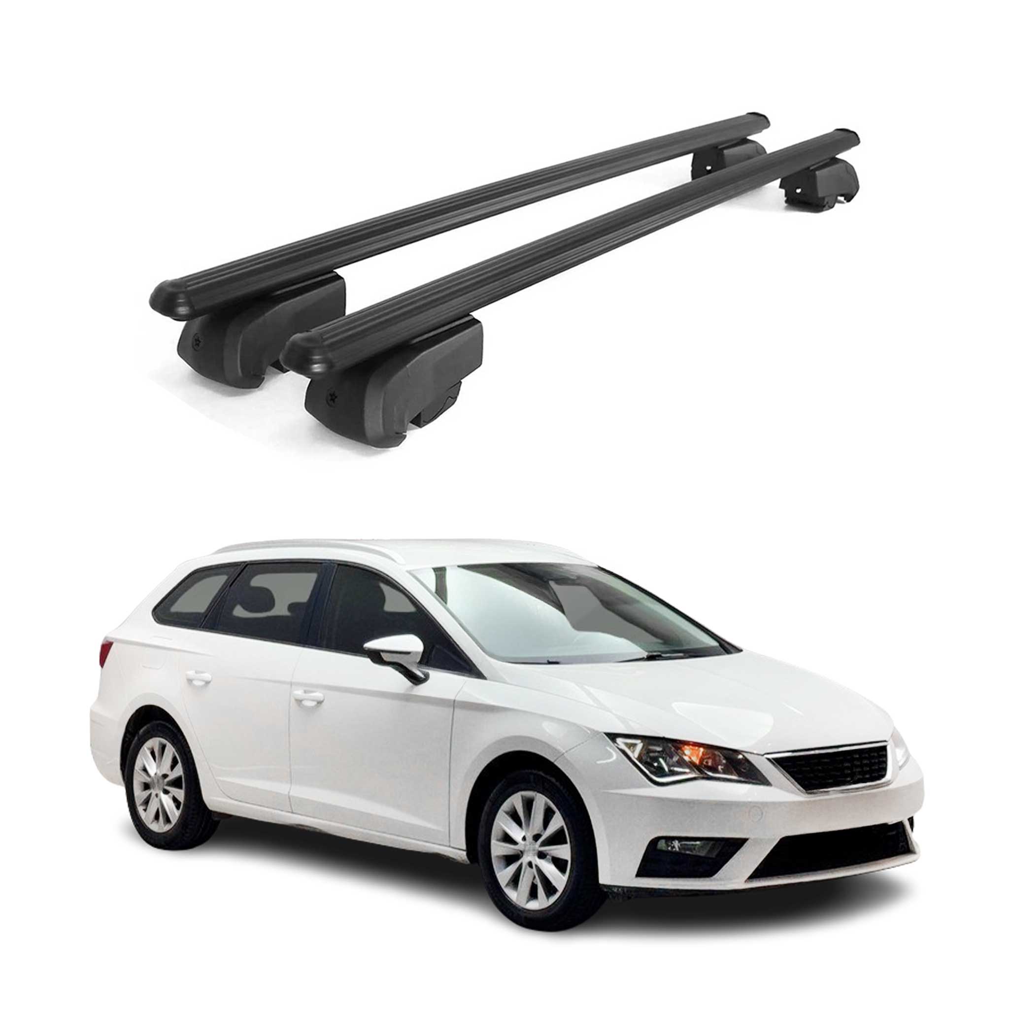 Barres de toit Transversales pour Seat Leon ST 2020-2023 Aluminium Noir ABE