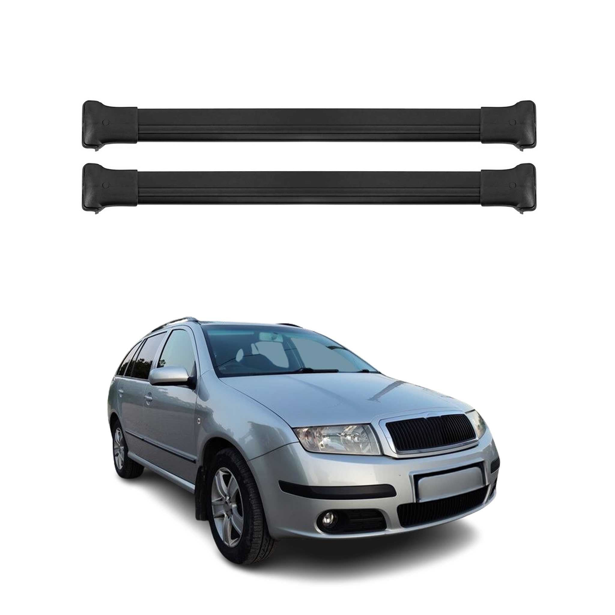 Barres de toit transversales pour Skoda Fabia mk1 Break 2000-2007 Alu Noir 2x