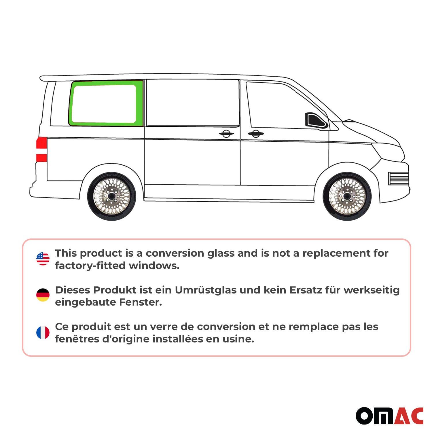 Vitre de Porte pour VW T6 T6.1 Transporter 2015-2024 L1 Arrière Droit Verre fixe