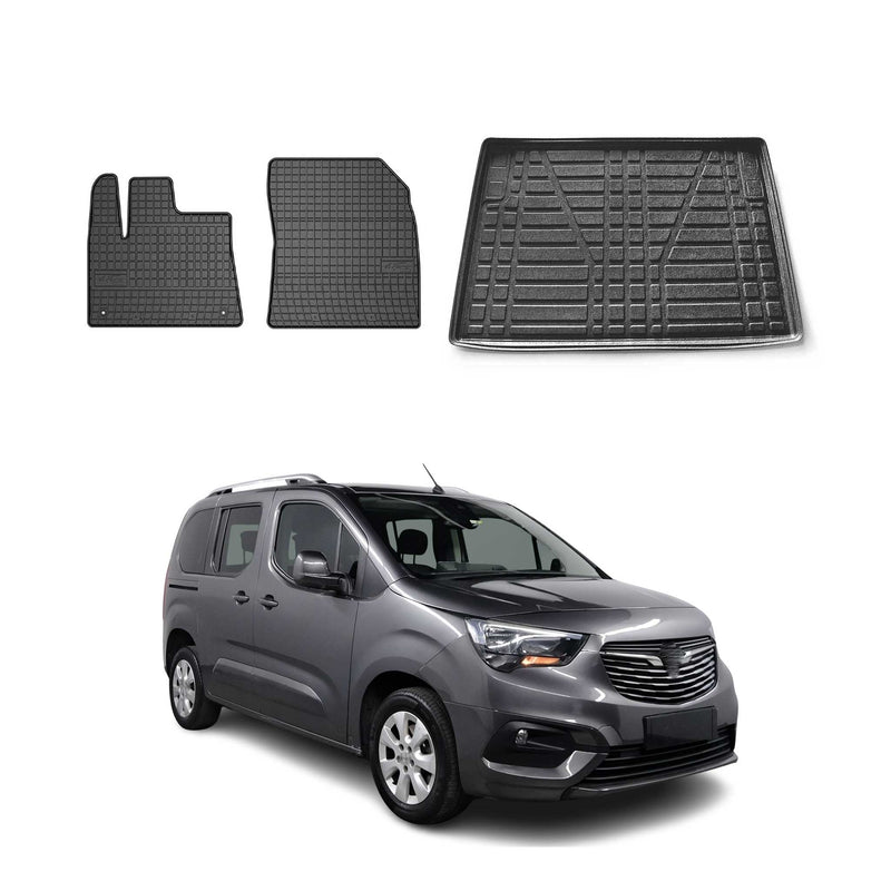 Kit Tapis de sol et coffre pour Opel Combo E Life 2019-2024 TPE Noir