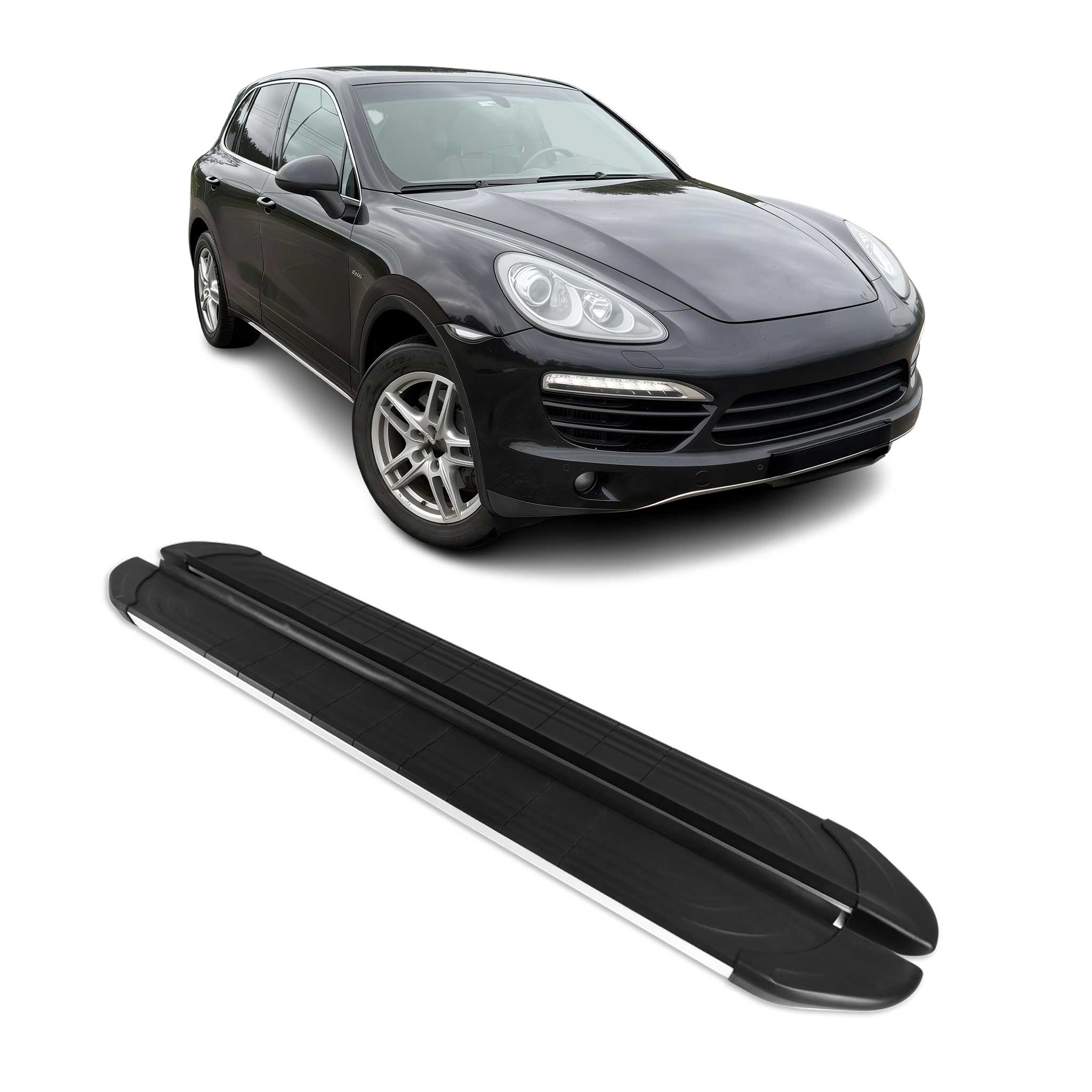 Marchepieds Latéraux pédale pour Porsche Cayenne 2010-2017 Alu Gris Noir 2Pcs