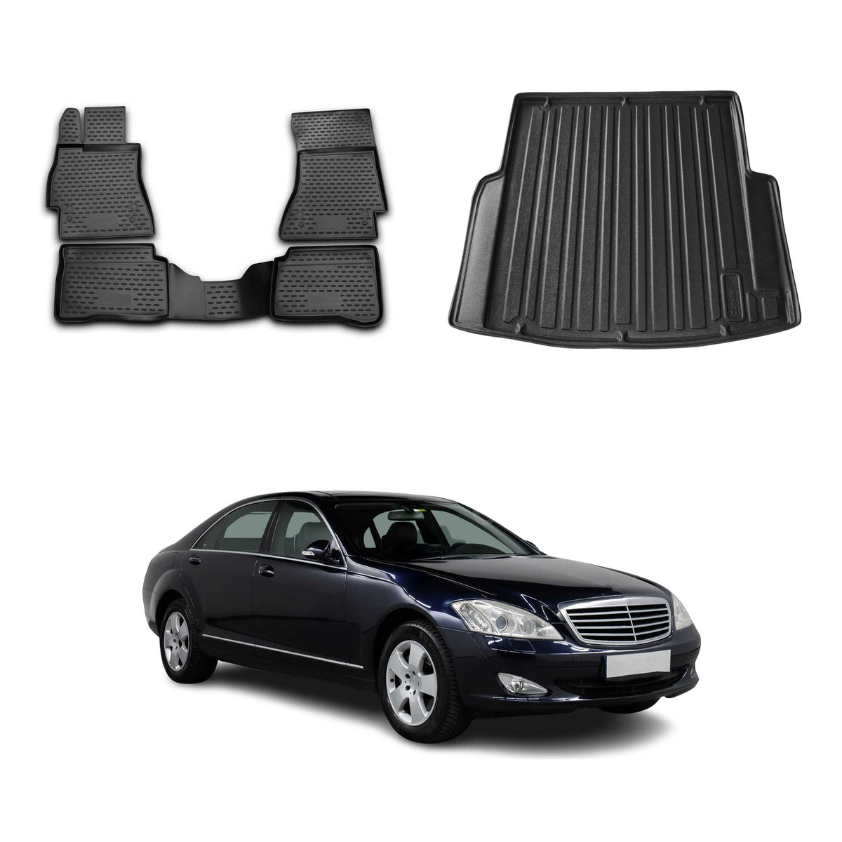 OMAC Kit Tapis de Sol et Coffre pour Mercedes Classe S W221 2007-2013 SWB