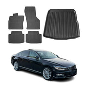 Kit Tapis de sol et coffre pour VW Passat B8 2014-2023 Berline TPE Noir