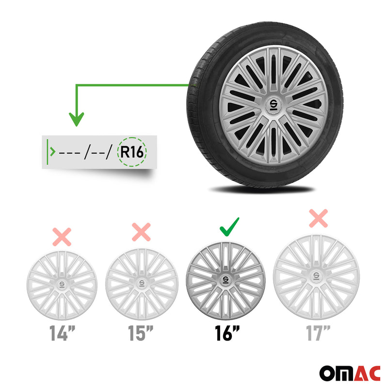 SPARCO Jeu Enjoliveurs de Roues 16 Pouces en ABS Argenté 4 piéces