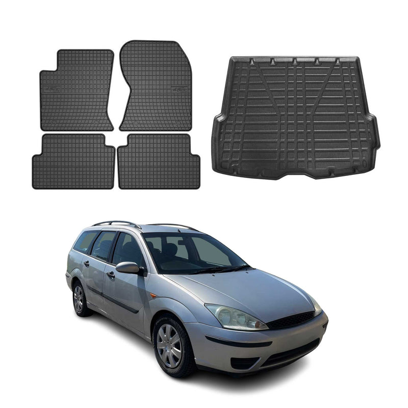 Kit Tapis de sol et coffre pour Ford Focus mk1 1998-2004 Break TPE Noir