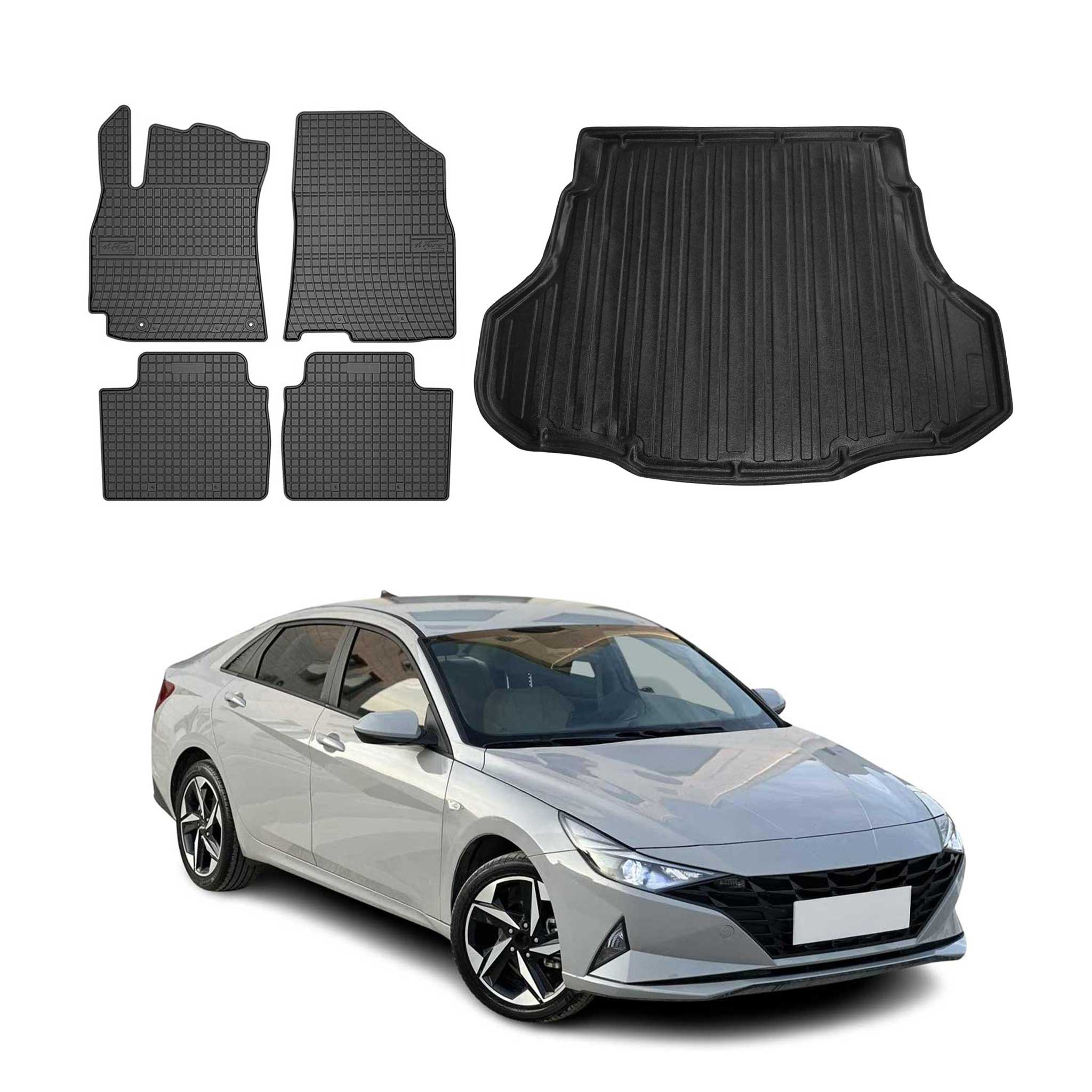 Kit Tapis de sol et coffre pour Hyundai Elantra 2021-2026 TPE Noir