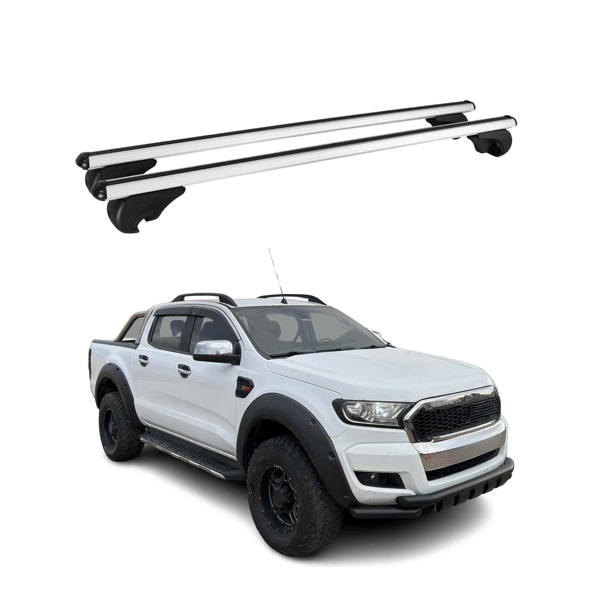 Barres de toit Transversales pour Ford Ranger T6 2012-2022 DoubleCab Argent