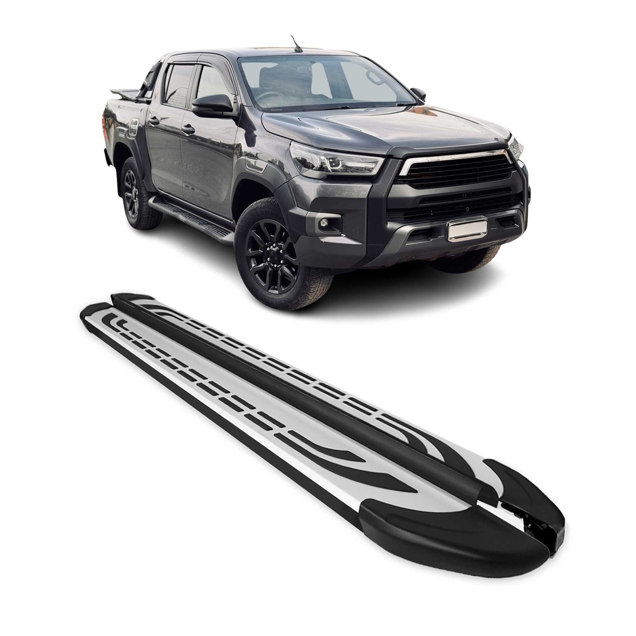 Marchepieds Latéraux pédale pour Toyota Hilux DoubleCab 2015-26 Alu Gris Noir 2x