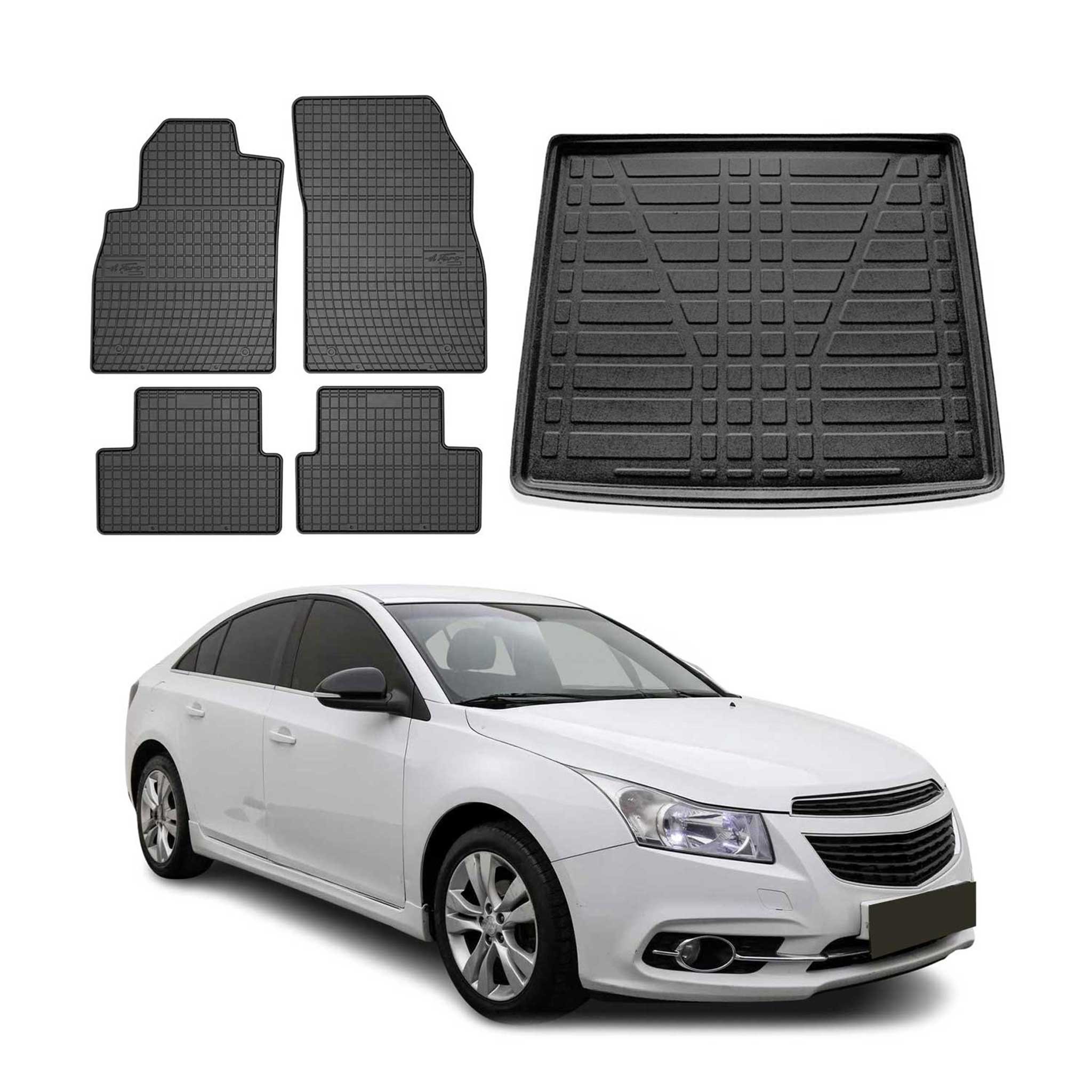 Kit Tapis de sol et coffre pour Chevrolet Cruze 2009-2024 Berline TPE Noir