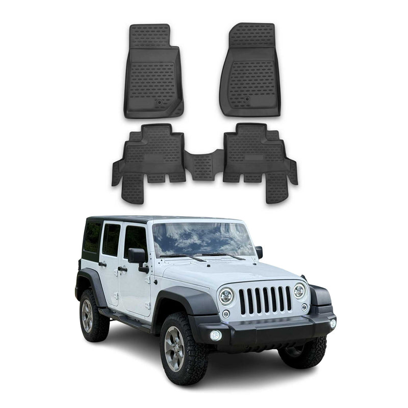 Tapis de sol pour Jeep Wrangler 2007-2017 en caoutchouc TPE 3D Noir 4Pcs