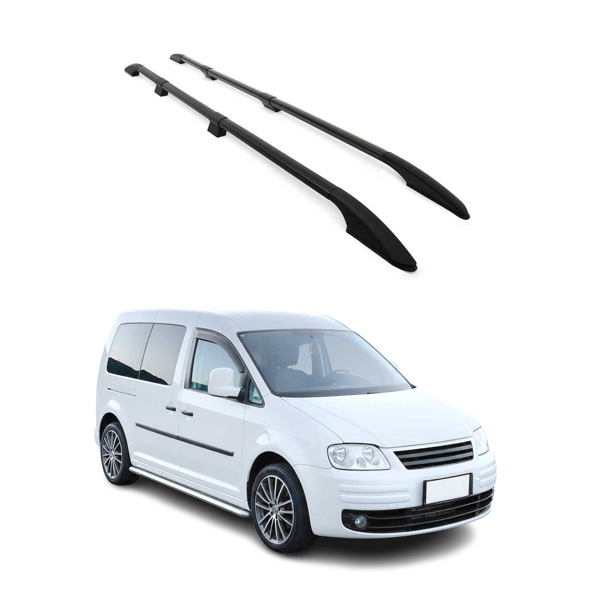 Barres de toit longitudinales pour VW Caddy Maxi IV 2003-2015 L2 Aluminium Noir