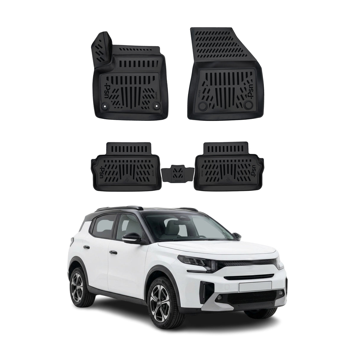 Tapis de sol pour Citroen E-C3 2024-2027 Noir 3D en Caoutchouc TPE 4Pcs