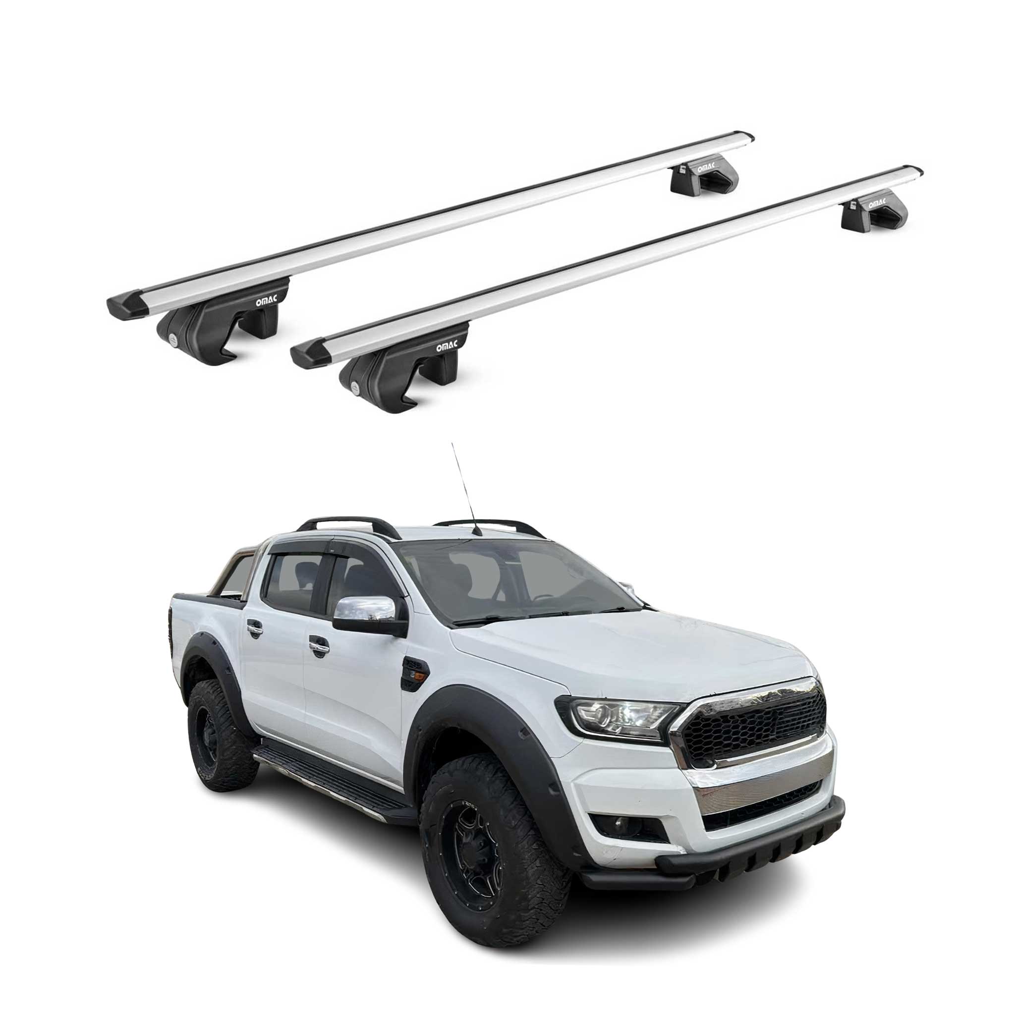 Barres de toit transversales ABE pour Ford Ranger 2012-2026 4 P Alu Gris 2x