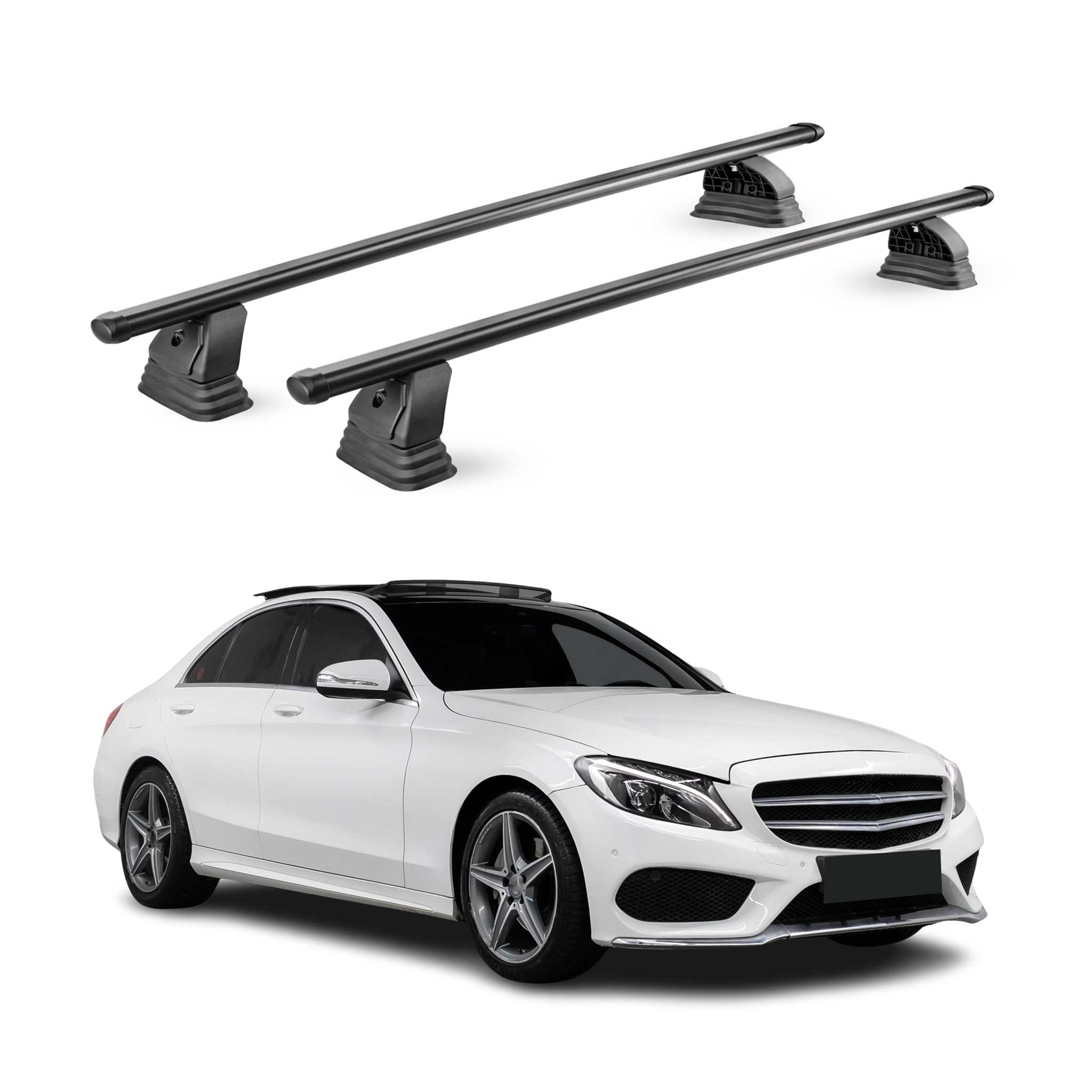 Barres de toit transversales acier pour Mercedes Classe C W205 2015-2021 Noir 2x