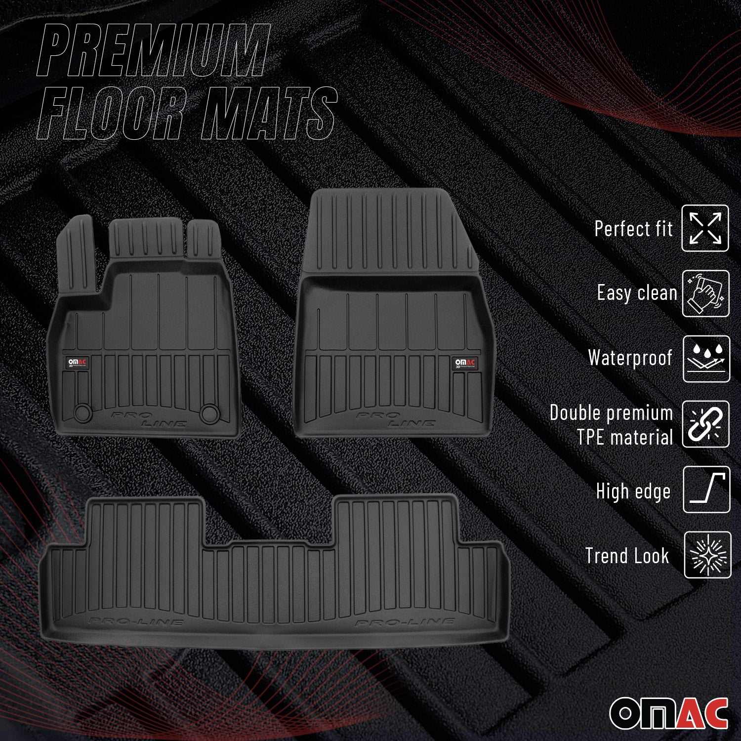 OMAC Tapis de sol sur mesure pour Renault Megane E-TECH 2022-2026 3 pièces TPE