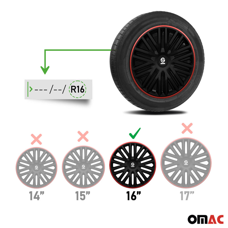 SPARCO Jeu Enjoliveurs de Roues 16 Pouces Noir, Rouge en ABS 4 piéces