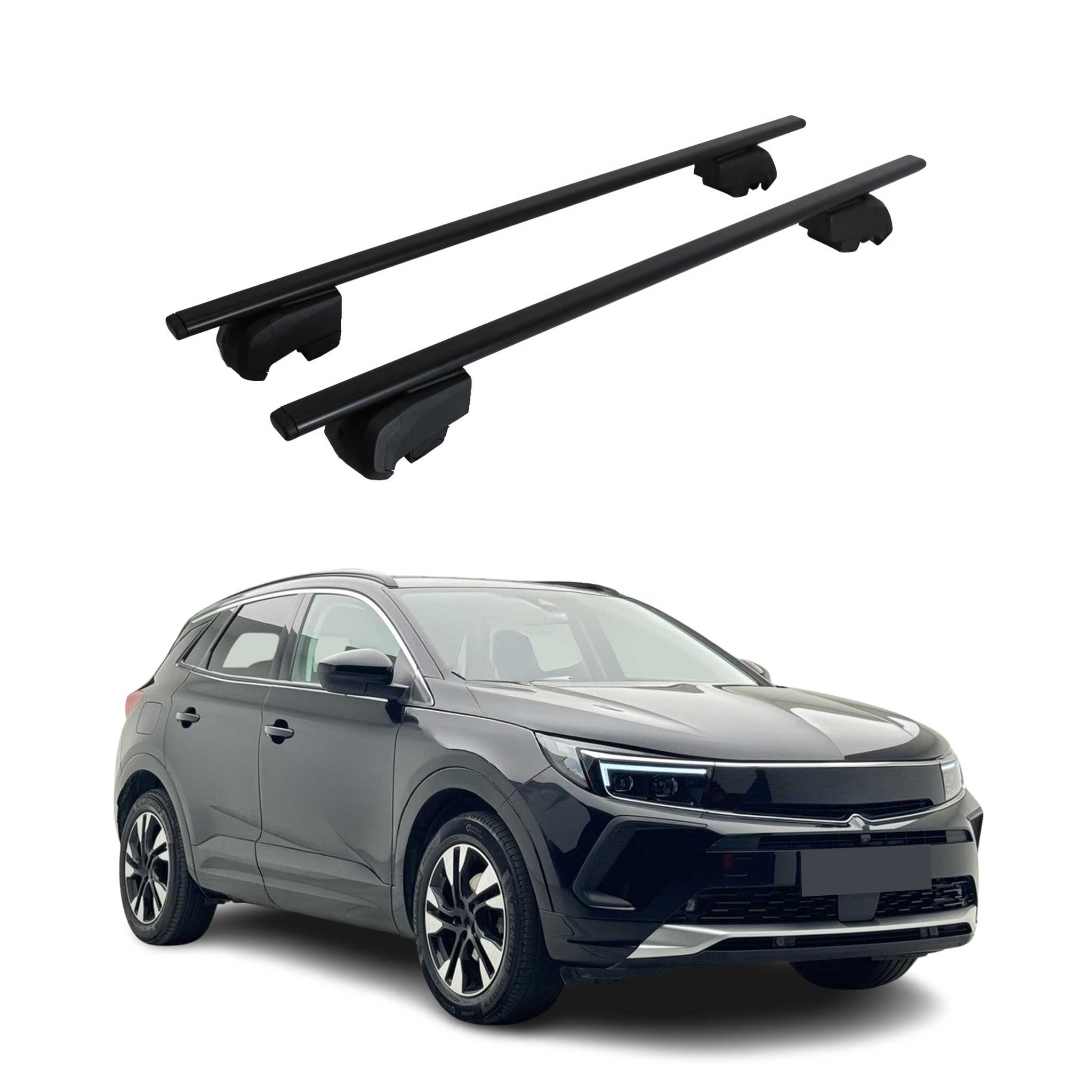 Barres de toit Transversales pour Opel Grandland 2017-2024 Fer Noir ABE