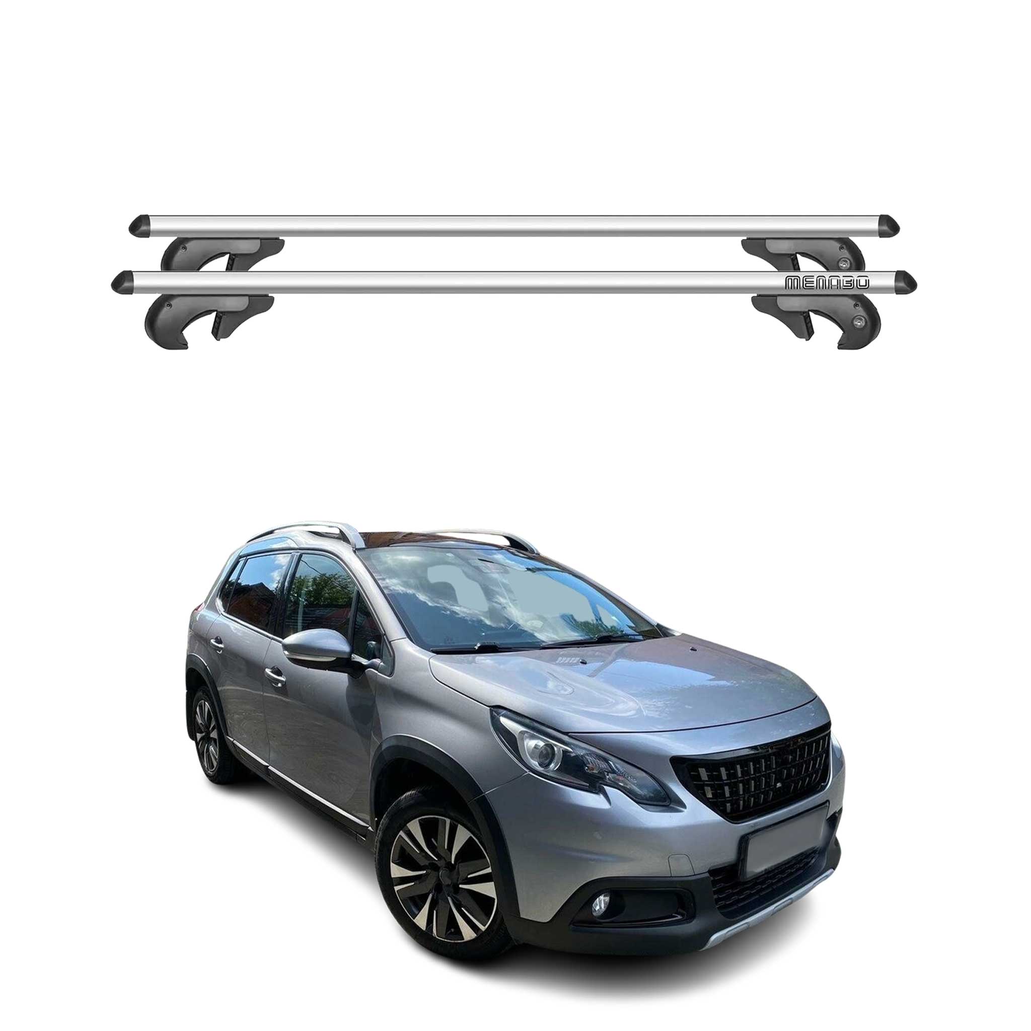 Barres de toit transversales pour Peugeot 2008 2013-2020 90kg Alu Gris 2tlg