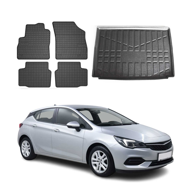 Kit Tapis de sol et coffre pour Opel Astra K 2015-2024 TPE Noir