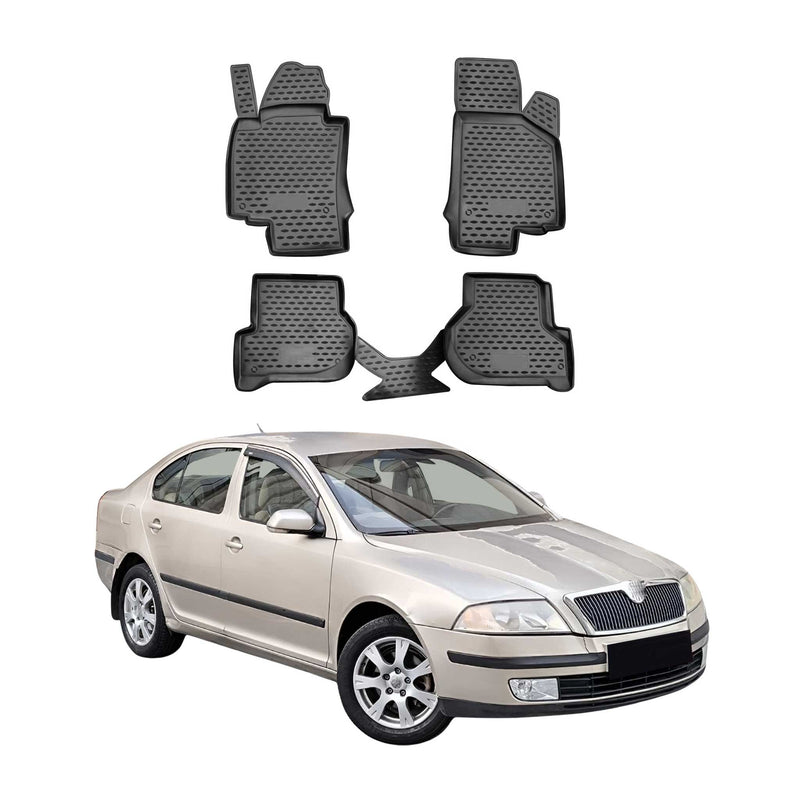 Tapis de sol pour Skoda Octavia II 2008-2012 en caoutchouc TPE 3D Noir 4Pcs