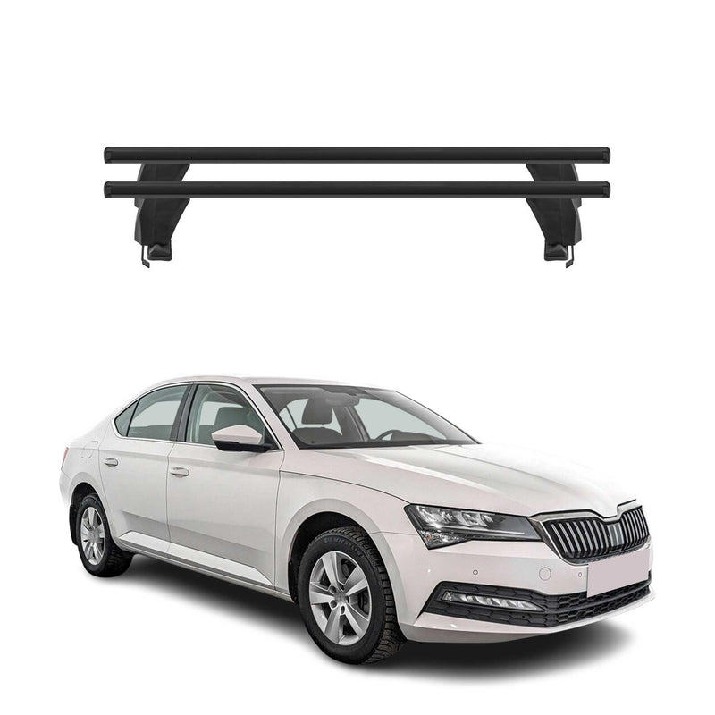 Menabo Barres de toit Transversales pour Skoda Superb 2015-2019 Noir ABE 2x