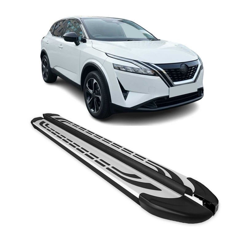 2021-2025 Nissan Qashqai III J12 Marchepieds Latéraux Aluminium Gris Noir 2Pcs