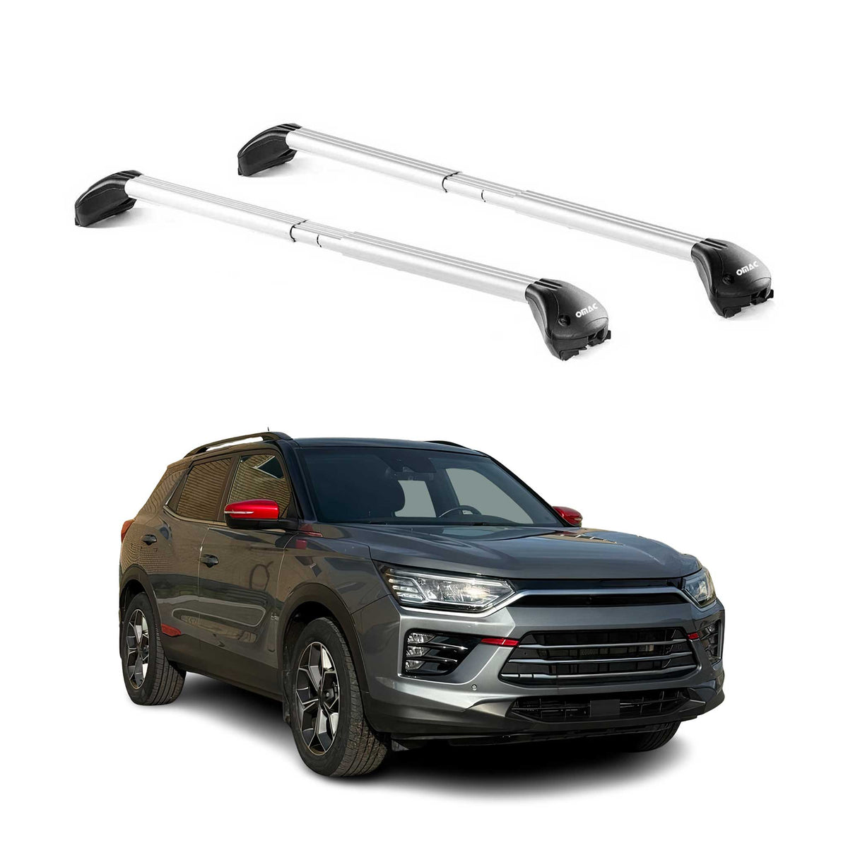 Barres de toit pour Ssangyong Korando 2019-2026 5P Gris Argenté 2 pièces ABE
