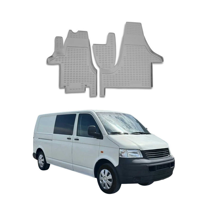 Tapis de sol pour VW Transporter T5 2003-2015 1ère rangée caoutchouc 3D Gris 2x