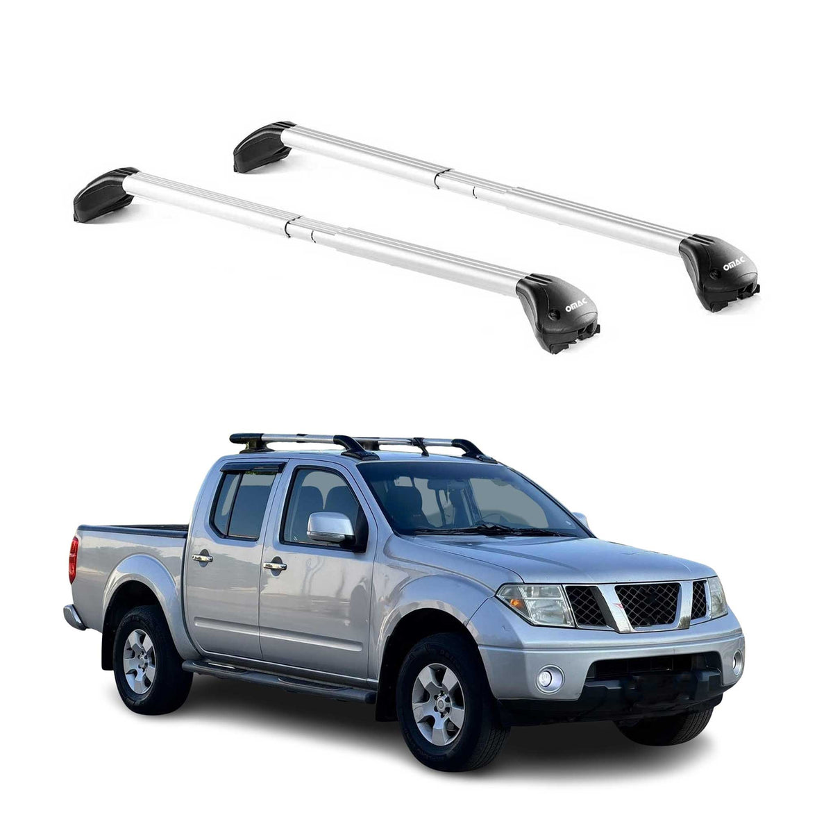 Barres de toit pour Nissan Navara 2004-2023 4P Gris Argenté 2 pièces ABE